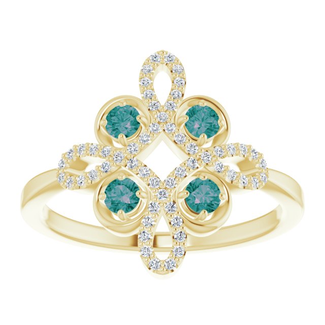 14K Gold Round Natural Alexandrite Clover Ring – 2.5mm Stones - Yellow Gold - view 3