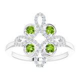 14K Gold Round Natural Peridot Clover Ring – 2.5mm Stones - White Gold - view 3