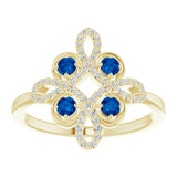 14K Gold Round Natural Blue Sapphire Clover Ring – 2.5mm Stones - Yellow Gold - view 3