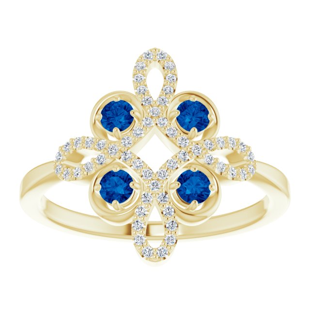 14K Gold Round Natural Blue Sapphire Clover Ring – 2.5mm Stones - Yellow Gold - view 3