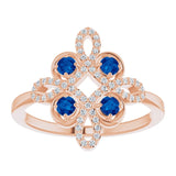 14K Gold Round Natural Blue Sapphire Clover Ring – 2.5mm Stones - Rose Gold - view 3