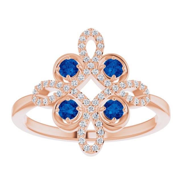14K Gold Round Natural Blue Sapphire Clover Ring – 2.5mm Stones - Rose Gold - view 3