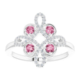 Platinum Round Natural Pink Tourmaline Clover Ring – 2.5mm Stones - view 3