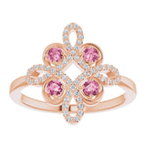 14K Gold Round Natural Pink Tourmaline Clover Ring – 2.5mm Stones - Rose Gold - view 3
