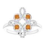 14K Gold Round Natural Citrine Clover Ring – 2.5mm Stones - White Gold - view 3