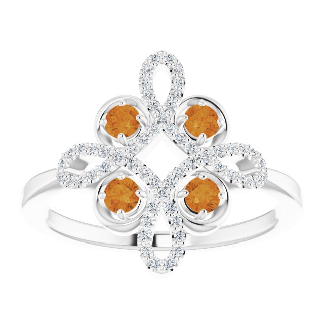 14K Gold Round Natural Citrine Clover Ring – 2.5mm Stones - White Gold - view 3