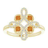 14K Gold Round Natural Citrine Clover Ring – 2.5mm Stones - Yellow Gold - view 3