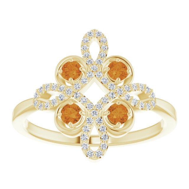 14K Gold Round Natural Citrine Clover Ring – 2.5mm Stones - Yellow Gold - view 3