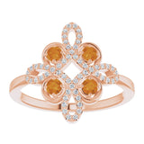 14K Gold Round Natural Citrine Clover Ring – 2.5mm Stones - Rose Gold - view 3