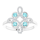 14K Gold Round Natural Blue Zircon Clover Ring – 2.5mm Stones - White Gold - view 3