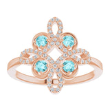 14K Gold Round Natural Blue Zircon Clover Ring – 2.5mm Stones - Rose Gold - view 3