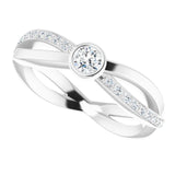 Platinum Round Natural Diamond Criss-Cross Accented Ring - view 7