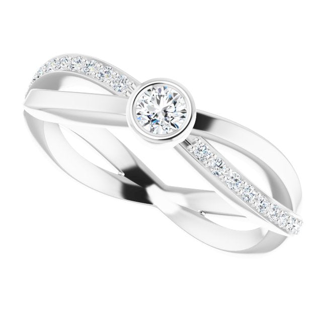 Platinum Round Natural Diamond Criss-Cross Accented Ring - view 7