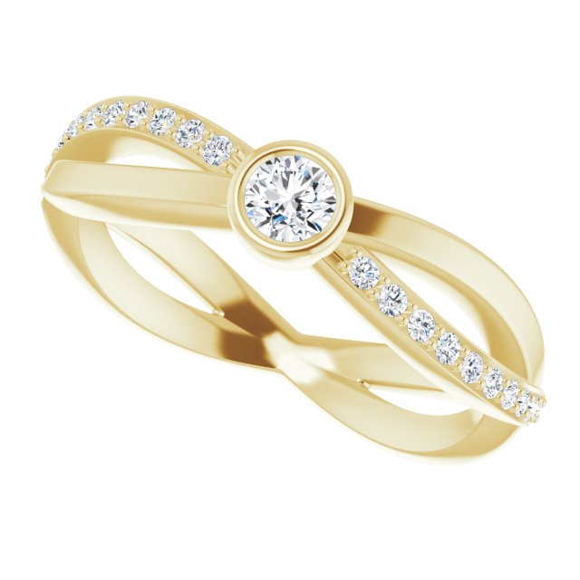 14K Gold Round Natural Diamond Criss-Cross Accented Ring - Yellow Gold - view 5