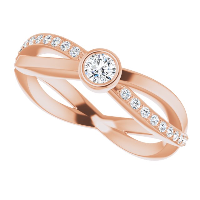 14K Gold Round Natural Diamond Criss-Cross Accented Ring - Rose Gold - view 7