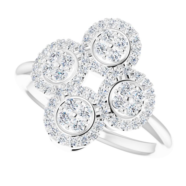 Platinum Round Natural Diamond Clover Ring – 1.5mm Stones - view 6