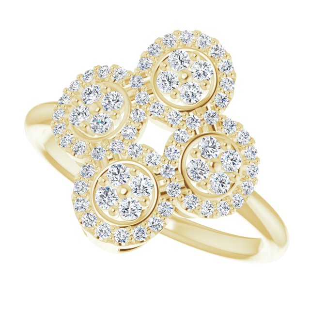14K Gold Round Natural Diamond Clover Ring – 1.5mm Stones - Yellow Gold - view 5