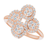 14K Gold Round Natural Diamond Clover Ring – 1.5mm Stones - Rose Gold - view 6