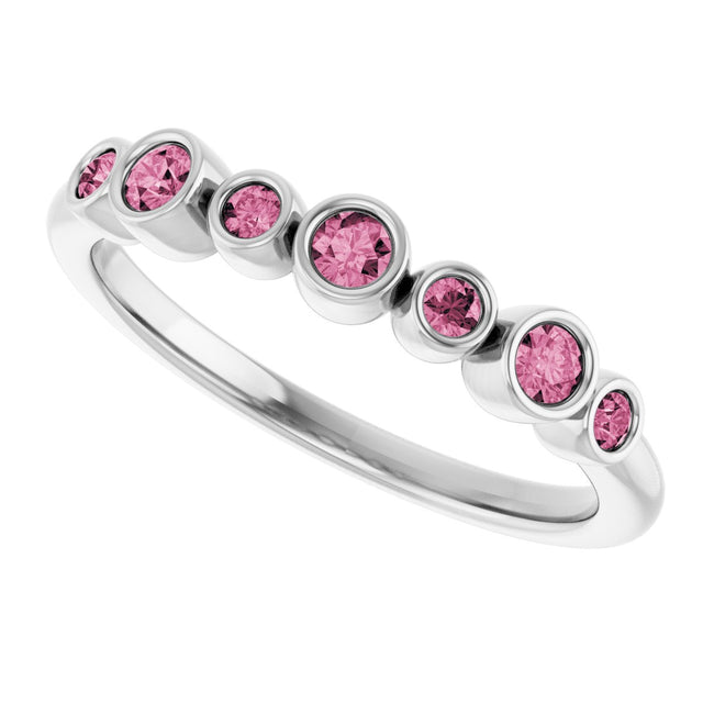Platinum Round Natural Pink Tourmaline Bezel-Set Ring - view 5