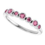 14K Gold Round Natural Pink Tourmaline Bezel-Set Ring - White Gold - view 5