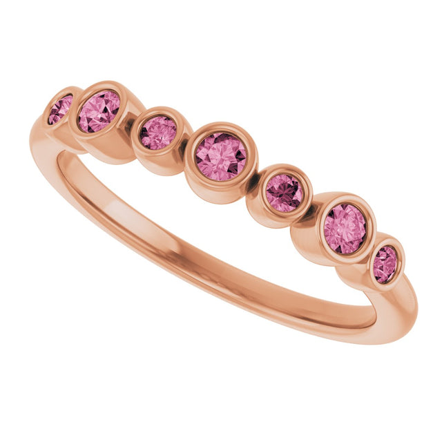 14K Gold Round Natural Pink Tourmaline Bezel-Set Ring - Rose Gold - view 5