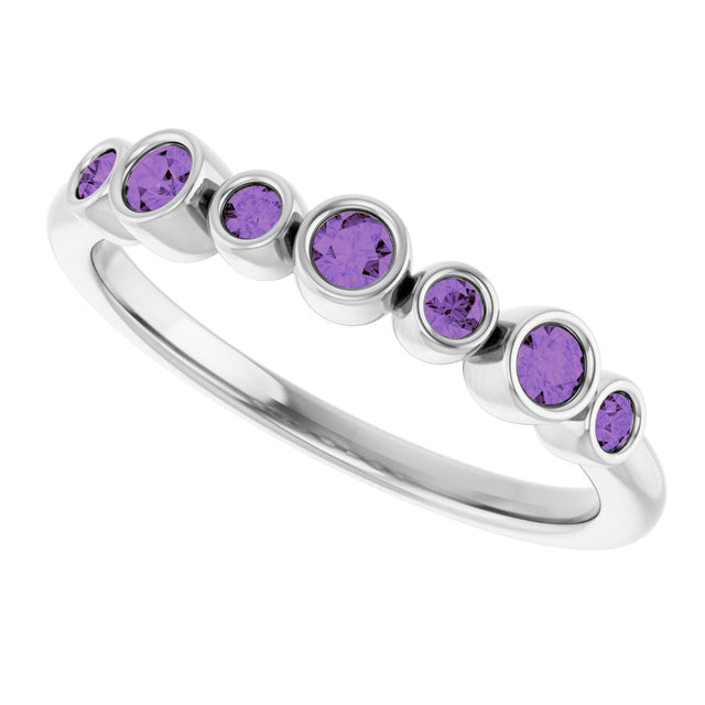 14K Gold Round Natural Amethyst Bezel-Set Ring - White Gold - view 5