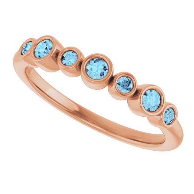 14K Gold Round Natural Aquamarine Bezel-Set Ring - Rose Gold - view 5