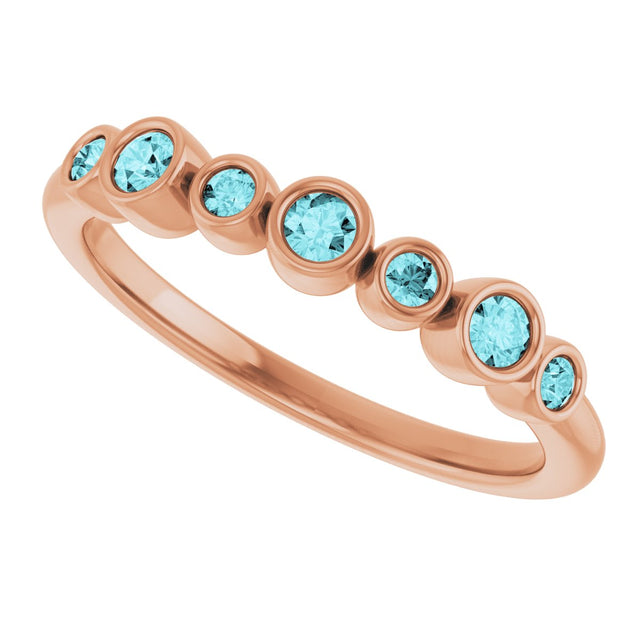 14K Gold Round Natural Blue Zircon Bezel-Set Ring - Rose Gold - view 5