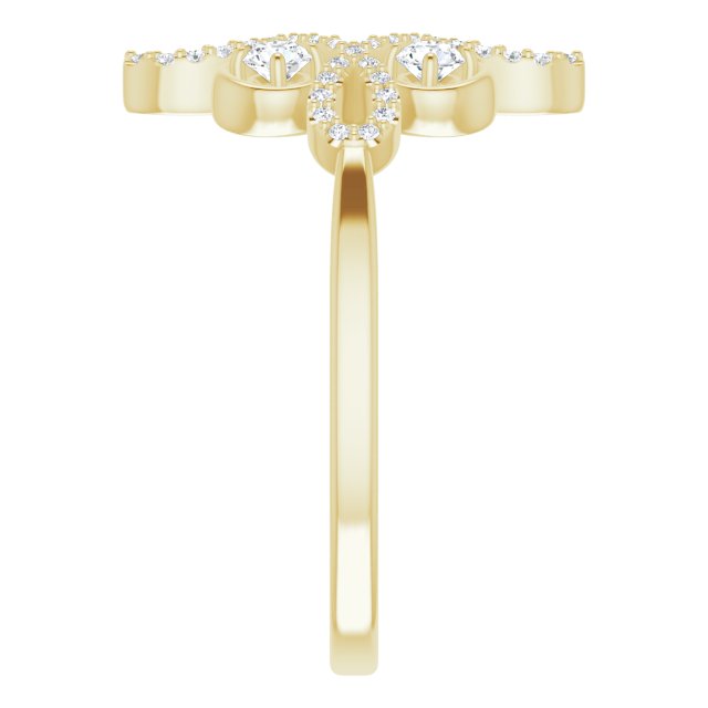 14K Gold Round Natural Diamond Clover Ring – 2.5mm Stones - Yellow Gold - view 4