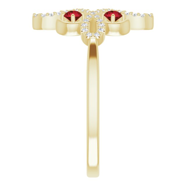 14K Gold Round Natural Mozambique Garnet Clover Ring – 2.5mm Stones - Yellow Gold - view 4