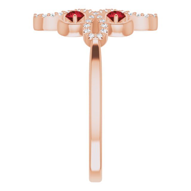 14K Gold Round Natural Mozambique Garnet Clover Ring – 2.5mm Stones - Rose Gold - view 4