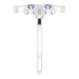 14K Gold Round Natural Amethyst Clover Ring – 2.5mm Stones - White Gold - view 4