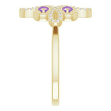 14K Gold Round Natural Amethyst Clover Ring – 2.5mm Stones - Yellow Gold - view 4