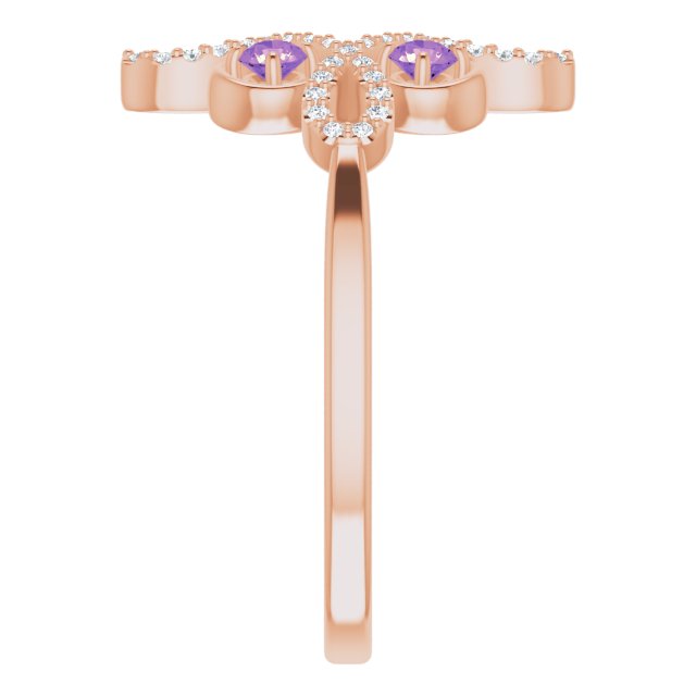 14K Gold Round Natural Amethyst Clover Ring – 2.5mm Stones - Rose Gold - view 4