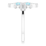 14K Gold Round Natural Aquamarine Clover Ring – 2.5mm Stones - White Gold - view 4