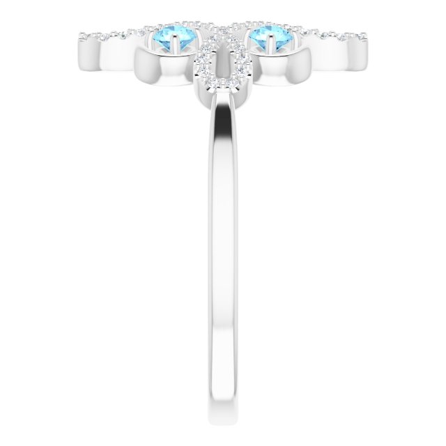 Platinum Round Natural Aquamarine Clover Ring – 2.5mm Stones - view 4