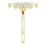 14K Gold Round Natural Aquamarine Clover Ring – 2.5mm Stones - Yellow Gold - view 4