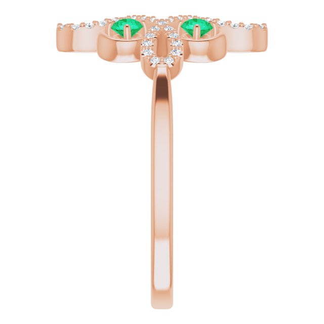 14K Gold Round Natural Emerald Clover Ring – 2.5mm Stones - Rose Gold - view 4