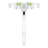 14K Gold Round Natural Peridot Clover Ring – 2.5mm Stones - White Gold - view 4