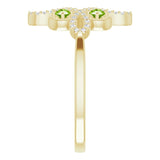 14K Gold Round Natural Peridot Clover Ring – 2.5mm Stones - Yellow Gold - view 4