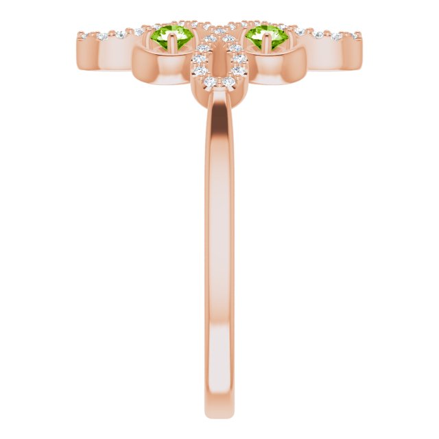 14K Gold Round Natural Peridot Clover Ring – 2.5mm Stones - Rose Gold - view 4