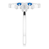 14K Gold Round Natural Blue Sapphire Clover Ring – 2.5mm Stones - White Gold - view 4