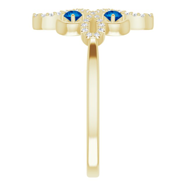 14K Gold Round Natural Blue Sapphire Clover Ring – 2.5mm Stones - Yellow Gold - view 4