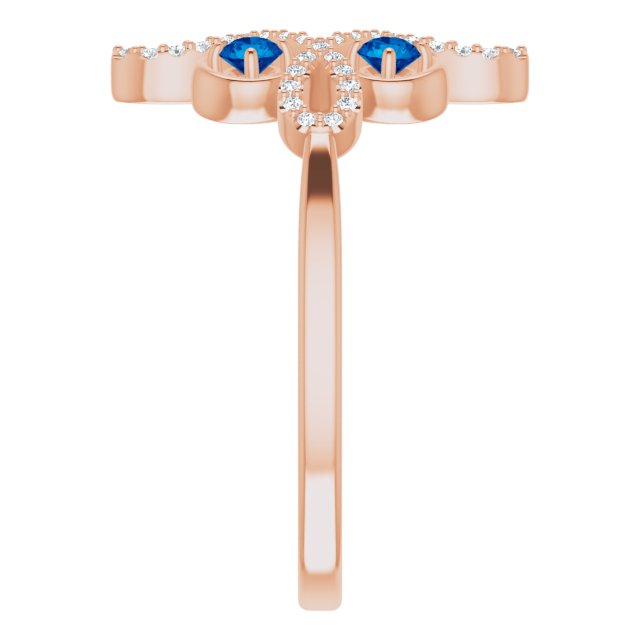 14K Gold Round Natural Blue Sapphire Clover Ring – 2.5mm Stones - Rose Gold - view 4