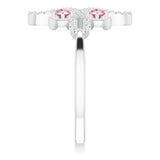 14K Gold Round Natural Pink Tourmaline Clover Ring – 2.5mm Stones - White Gold - view 4