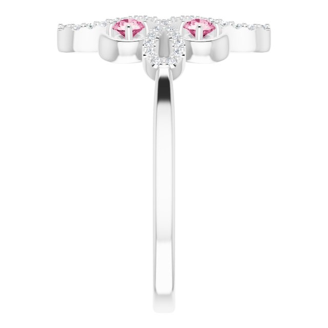 14K Gold Round Natural Pink Tourmaline Clover Ring – 2.5mm Stones - White Gold - view 4