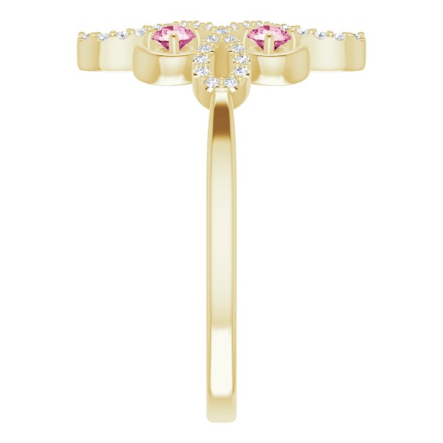 14K Gold Round Natural Pink Tourmaline Clover Ring – 2.5mm Stones - Yellow Gold - view 4