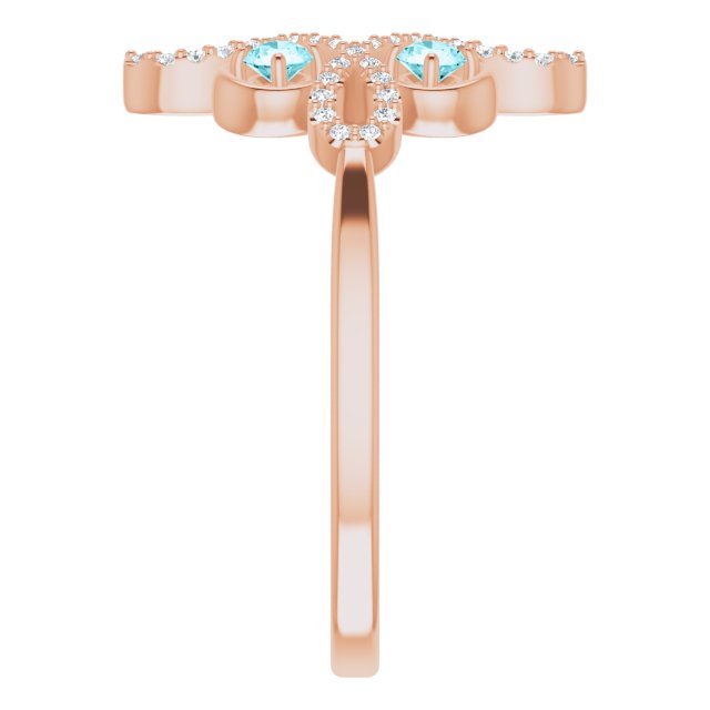 14K Gold Round Natural Blue Zircon Clover Ring – 2.5mm Stones - Rose Gold - view 4