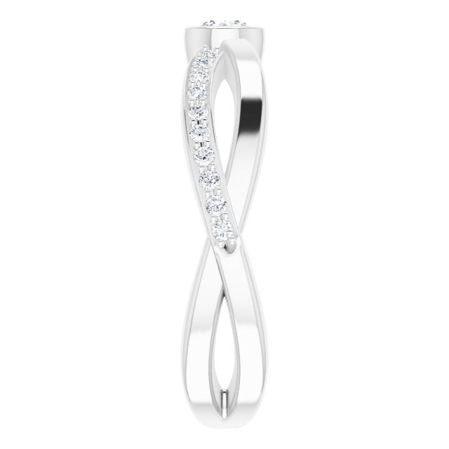 Platinum Round Natural Diamond Criss-Cross Accented Ring - view 6