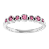 Platinum Round Natural Pink Tourmaline Bezel-Set Ring - view 3
